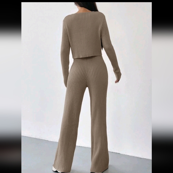 Autumn And Winter 2pcs/Set Women V-Neck Button Decor Contrast Color - Picture 3 of 4